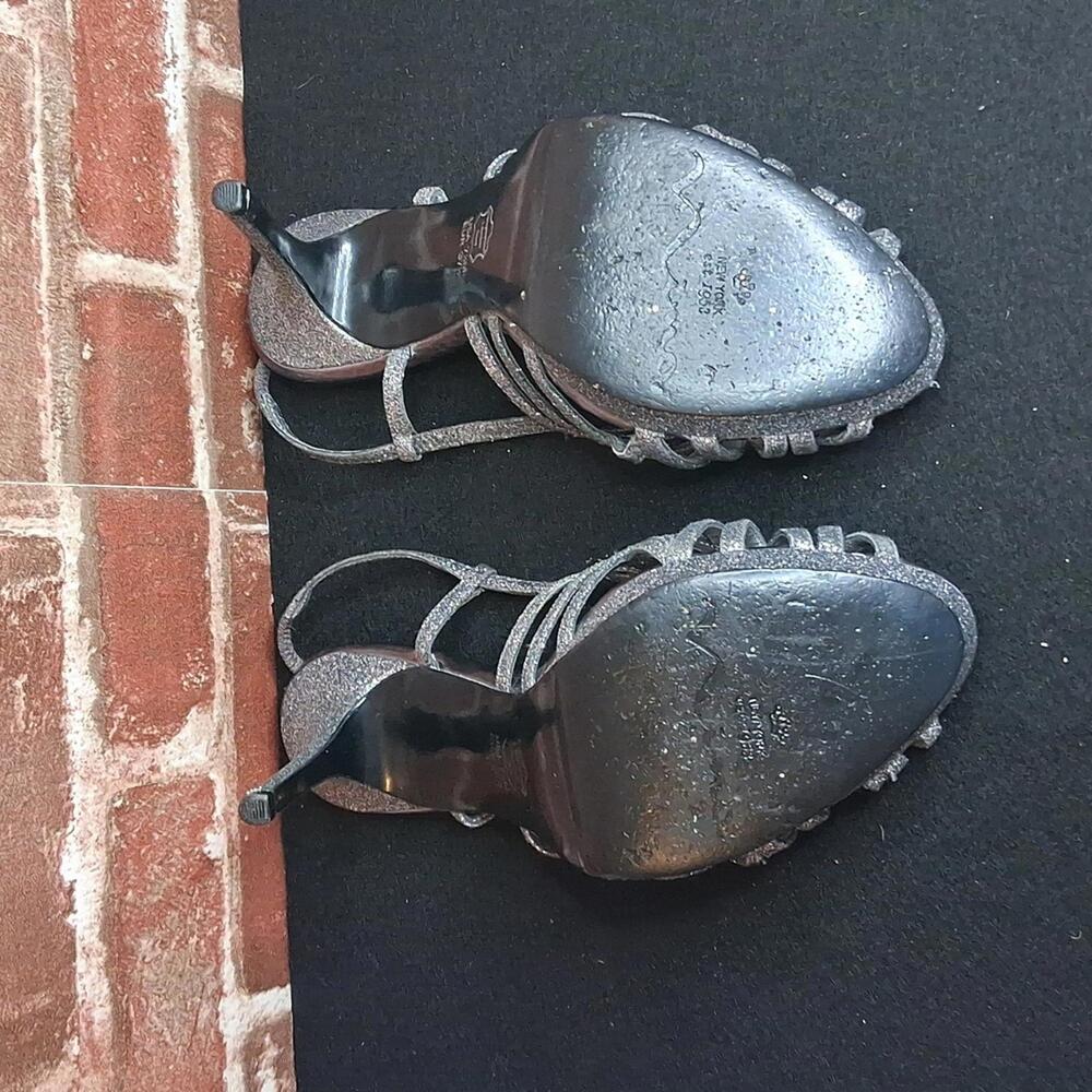 Nina New York Heels Womens Size 7.5 Silver Sparkle Strappy - Picture 5 of 5